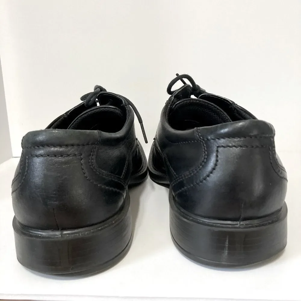 ECCO Helsinki Black Leather Lace Up Oxford Comfort Square Toe Dress Shoes Men 12
